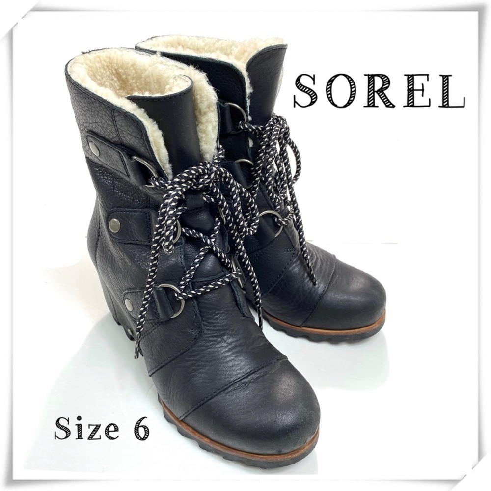 Sorel Joan Of Arctic Wedge Mid Shearling Boot in Black Size 6 NL2703-010